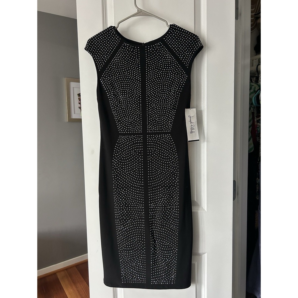 NWT Joseph Ribkoff Womens Black Metallic Studded Sheath Phoenician Dress Size 6